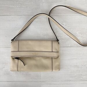 Kate Spade New York Women's Cross-Body Purse Leather Bag Cream Fold Over